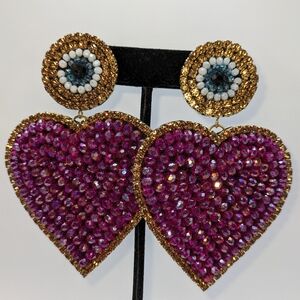 Gold and Purple Heart Earrings